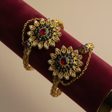 Luxury Diamonds Flower Gold - Bangle Set Of 2 Style 7