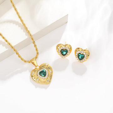 Green Crystal Diamond Gold - Jewelry Set