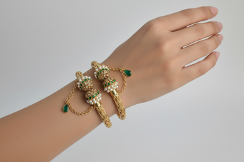 Luxury Pearl & Green Diamond Gold - Bangle Set Of 2