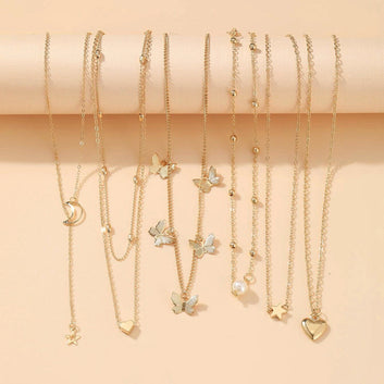 Pearl & Butterfly Gold - Necklace Set Of 6