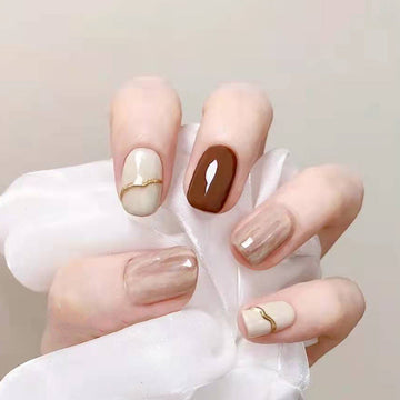 Marbled Fancy - Press On Nail Set Of 24 - Free 24 Pcs Sticker Sheet Included