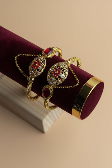 Red & Pink Diamond Gold - Bangle Set Of 2
