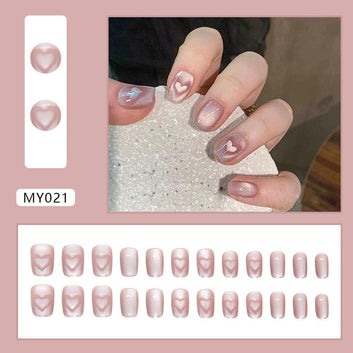 Shiny Heart Pastel Pink - Press On Nail Set Of 24 - Free 24 Pcs Sticker Sheet Included
