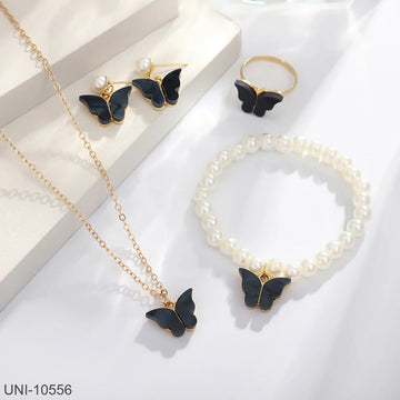 Black Butterfly Pearl Gold - Jewelry Set