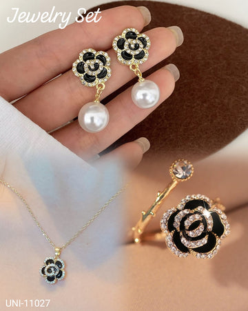 Black Flower Gold - Jewelry Set
