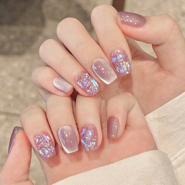 Diamond Pink - Press On Nail Set Of 24 - Free 24 Pcs Sticker Sheet Included