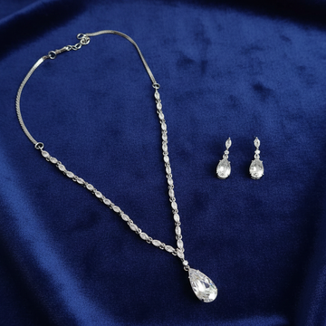Crystal White Natural Stone Rain Drop Diamonds Silver - Jewelry Set Of 2