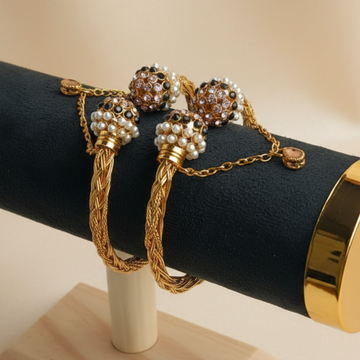 Luxury Pearl & Green Diamond Gold - Bangle Set Of 2