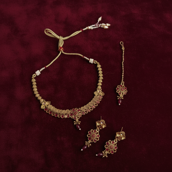 Premium Maroon Gold Flowers - Jewelry Set