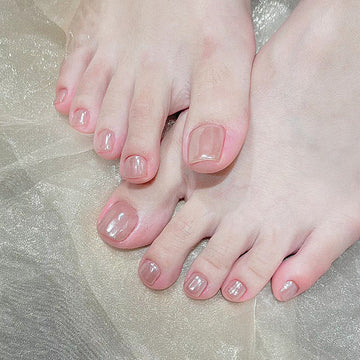 Shiny Peachy Pink - Toenail Set Of 24 - Free 24 Pcs Sticker Sheet Included