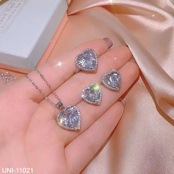 Crystal Heart Diamond Silver - Jewelry Set