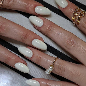 Off White - Press On Nail Set Of 24 - Free 24 Pcs Sticker Sheet Included