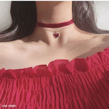 Velvet Neck Maroon Heart - Necklace