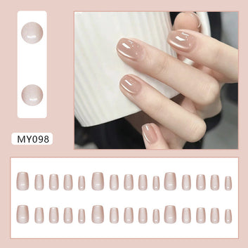 Shiny Light Pink - Press On Nail Set Of 24 - Free 24 Pcs Sticker Sheet Included