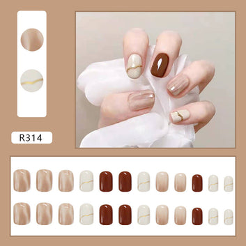 Marbled Fancy - Press On Nail Set Of 24 - Free 24 Pcs Sticker Sheet Included