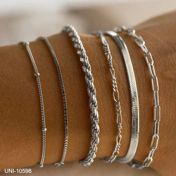 Silver Chain - Bracelet Set of 6
