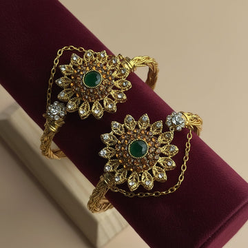 Luxury Diamonds Flower Gold - Bangle Set Of 2 Style 12