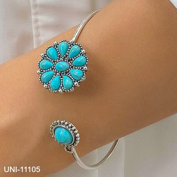 Turquoise Stone Silver Bangle - Bracelet