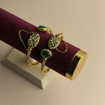 Emerald Green & Brown Diamond Gold - Bangle Set Of 2