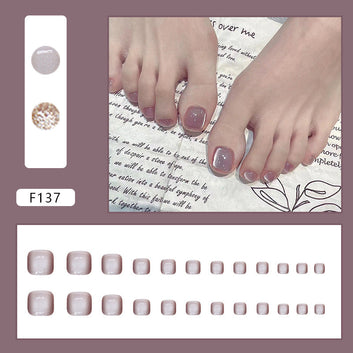 Shiny Macaron Pink - Toenail Set Of 24 - Free 24 Pcs Sticker Sheet Included