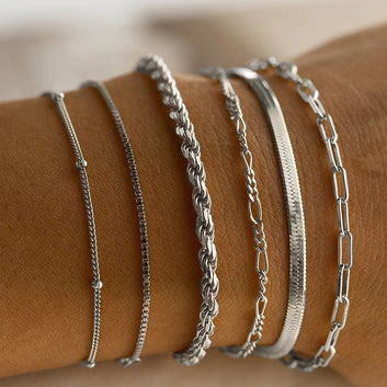 Silver Chain - Bracelet Set of 6