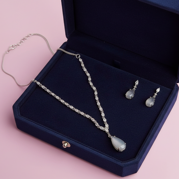 Mate White Natural Stone Rain Drop Diamonds Silver - Jewelry Set Of 2