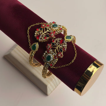 Emerald Green & Red Diamonds Gold - Bangle Set Of 2