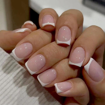 Soft Pink & White k - Press On Nail Set Of 24 - Free 24 Pcs Sticker Sheet Included