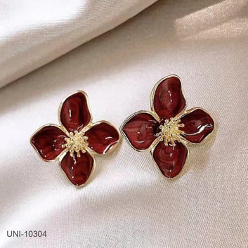 Maroon Shiny Flower - Earring