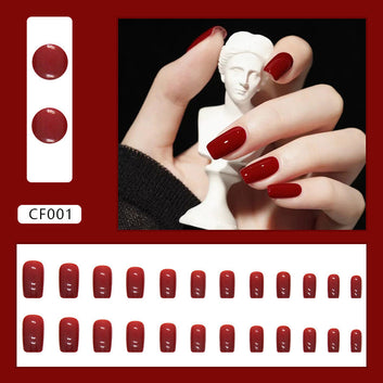 Deep maroon - Press On Nail Set Of 24 - Free 24 Pcs Sticker Sheet Included