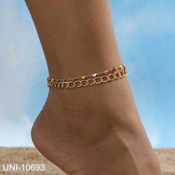 Multi Heart Gold Chain - Anklet Set Of 2