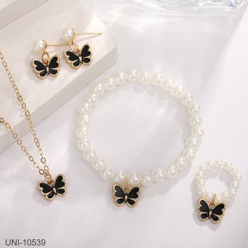 Black Butterfly & Beaded Pearls - Jewelry Set