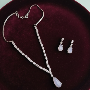 Matte White Natural Stone Square Diamonds Silver - Jewelry Set Of 2