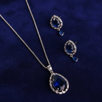 Navy Blue Natural Stone Silver - Jewelry Set