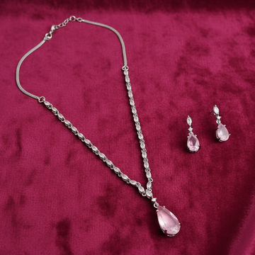 Matte Pink Natural Stone Rain Drop Diamonds Silver - Jewelry Set Of 2