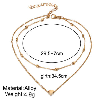 Gold Plated Heart Double Layered - Necklace