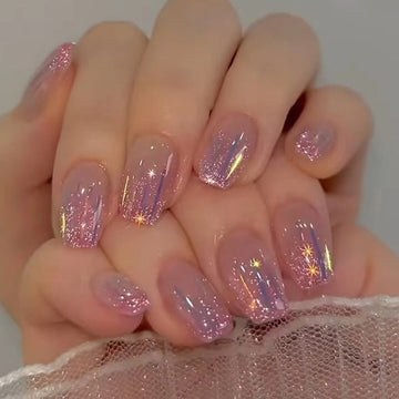 Sparkle Pink - Press On Nail Set Of 24 - Free 24 Pcs Sticker Sheet Included