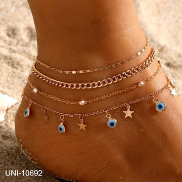 Star Charms & Gold Chain - Anklet Set Of 4