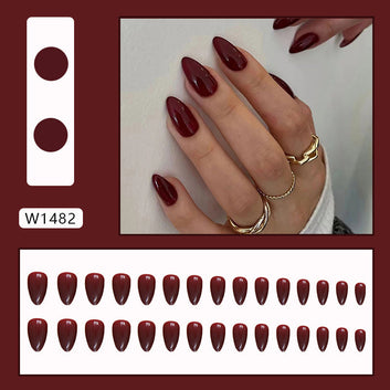 Dark Maroon - Press On Nail Set Of 24 - Free 24 Pcs Sticker Sheet Included