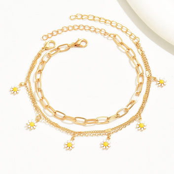 Daisy Flower Gold Chain - Anklet Set Style 1