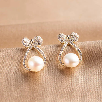 Pearly Blinky Bow Gold - Earring