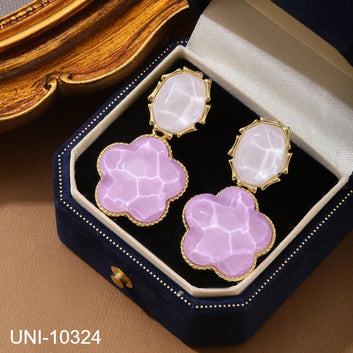 Purple Flower Stone - Earring