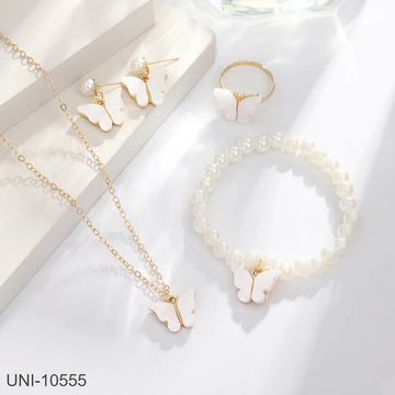White Butterfly Pearl Gold - Jewelry Set