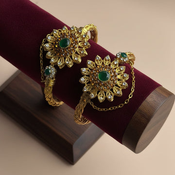 Luxury Diamonds Flower Gold - Bangle Set Of 2 Style 6