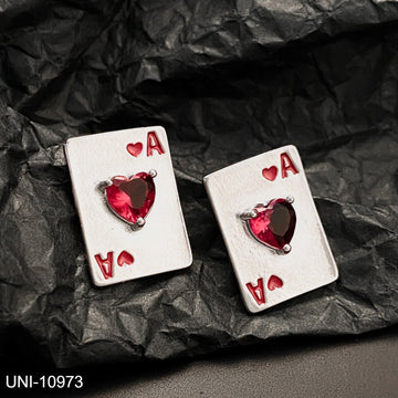 Ace Of Spade Red Diamond & White - Earring
