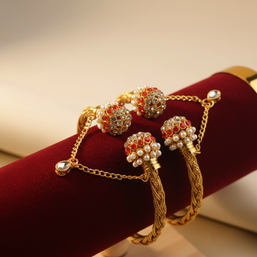 Luxury White Pearl & Orange Diamond Gold - Bangle Set Of 2