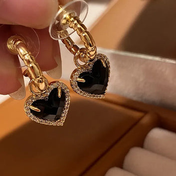 Black Diamond Gold Hoop - Earring