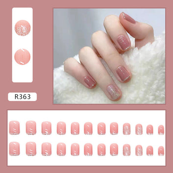 Silver Sparkle & Pink - Press On Nail Set Of 24 - Free 24 Pcs Sticker Sheet Included