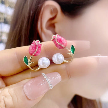 Hot Pink Rosebud - Earring