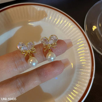 Crystal Heart Bow Pearl - Earring